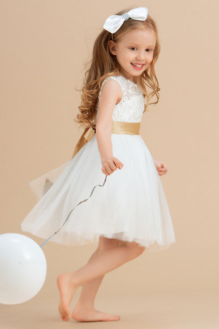 Robe Dentelle Enfant Écrue Satinée - gallery 3