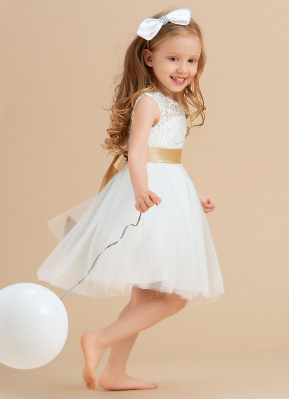 Robe Dentelle Enfant Écrue Satinée - gallery 3