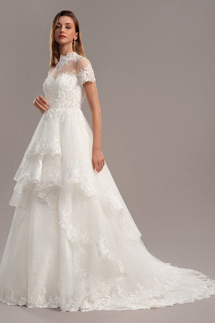 Robe Mariee Col Montant Dentelle