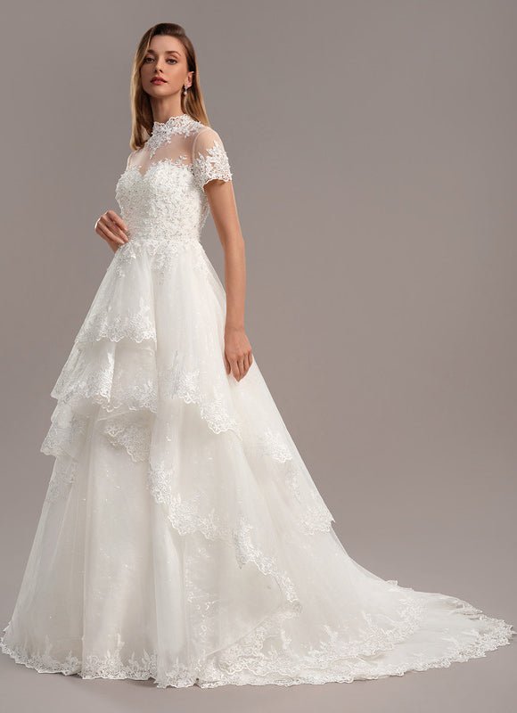 Robe Mariee Col Montant Dentelle