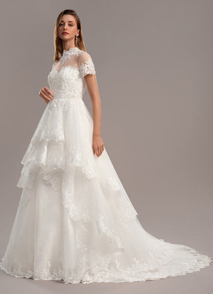 Robe Mariee Col Montant Dentelle