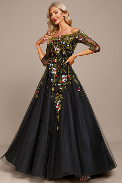 Robe Dentelle De Gala Florale - gallery 4