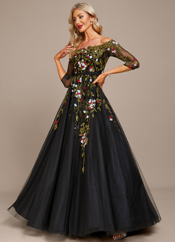 Robe Dentelle De Gala Florale - gallery 4