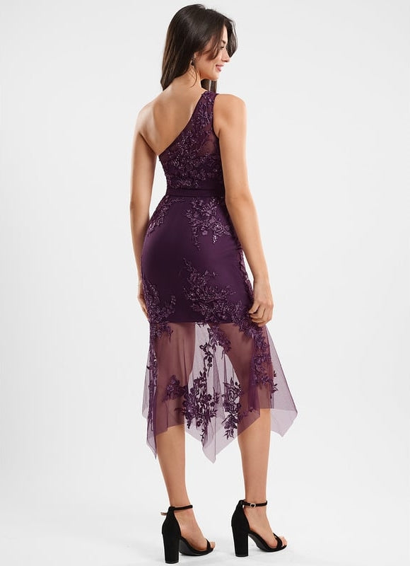 Robe Dentelle Violette Asymétrique - gallery 4