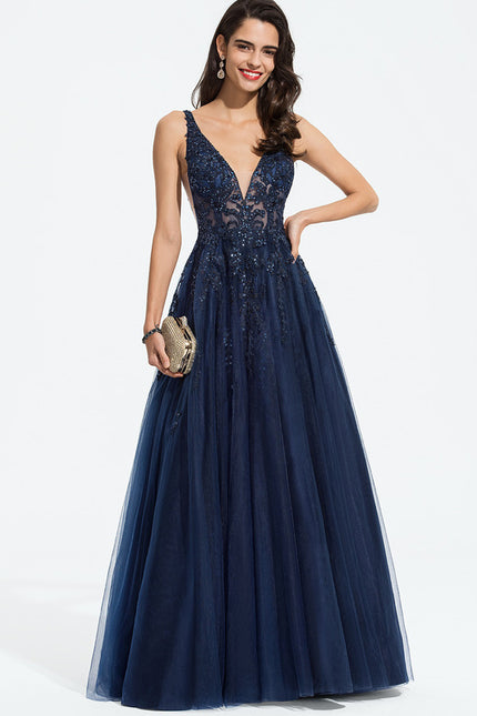 Robe Dentelle Soirée Bleu Nuit - gallery 9