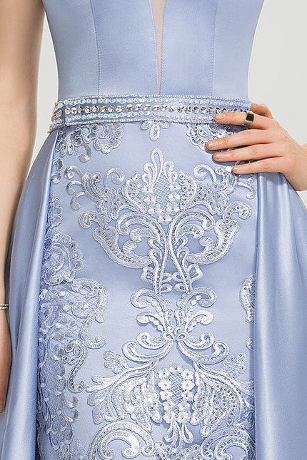 Robe Dentelle Satinée Bleue - gallery 2