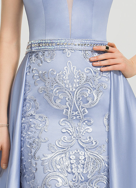 Robe Dentelle Satinée Bleue - gallery 2