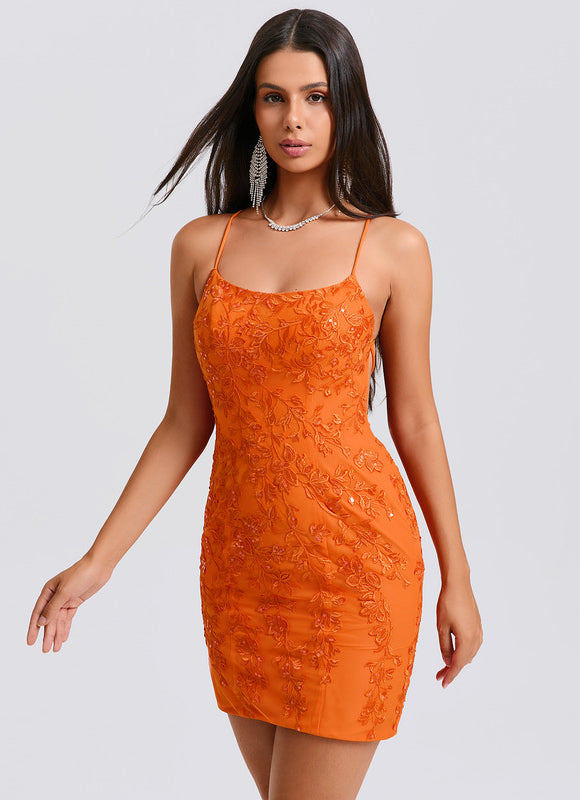 Robe Dentelle Orange Scintillante - gallery 1