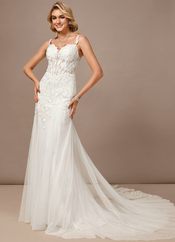 Robe Dentelle Sirène Tulle Floral - gallery 2