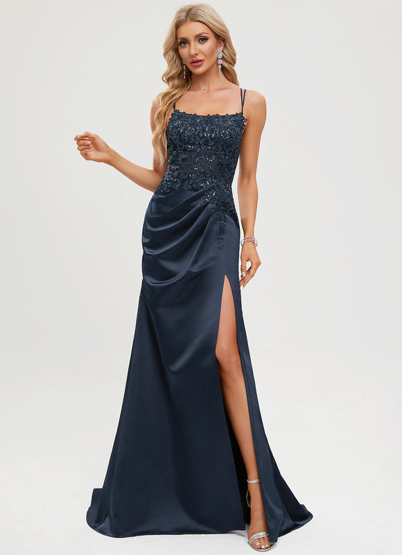 Robe Dentelle Satin Drapé - gallery 2