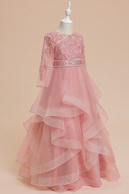 Robe Dentelle Volants Rose - gallery 1