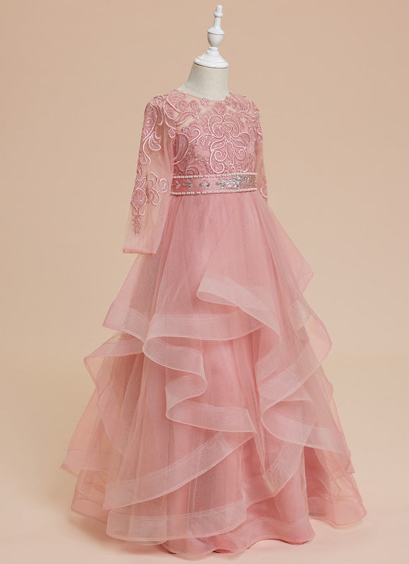 Robe Dentelle Volants Rose - gallery 1