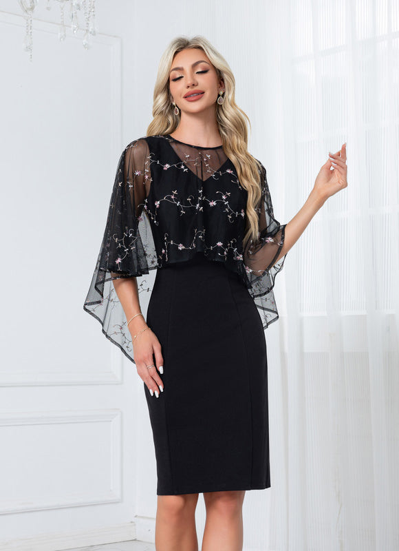 Robe Dentelle Noire Brodée - gallery 2