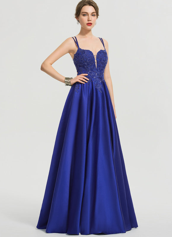 Robe Dentelle Satin Bleu Éclat - gallery 3