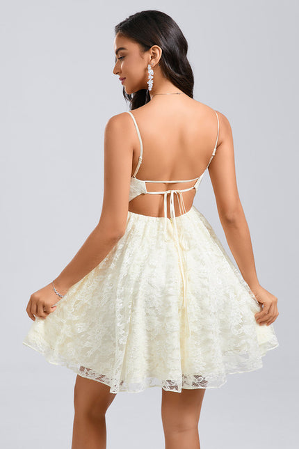 Robe Dentelle Courte Crème - gallery 4