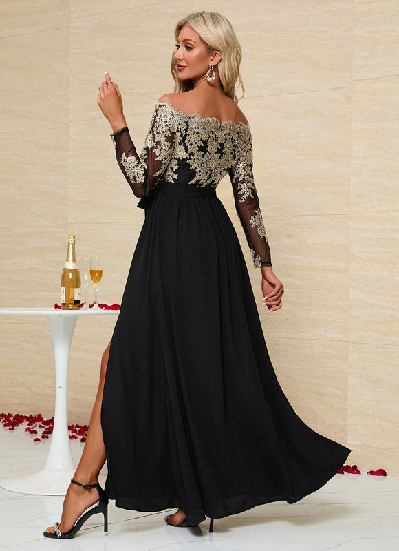 Robe Dentelle Maxi Noire Élégante - gallery 6