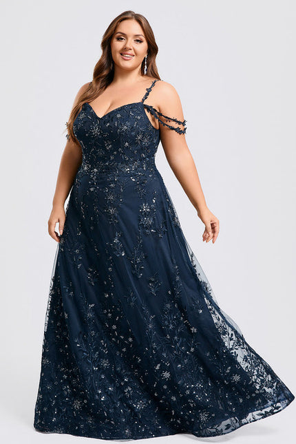 Robe Longue Dentelle Bleu Marine - gallery 5