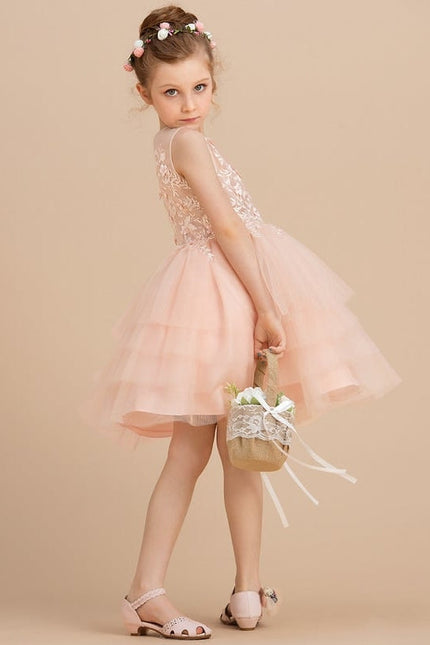 Robe Dentelle Tulle Pêche Fleurs - gallery 3
