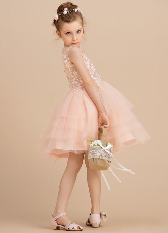 Robe Dentelle Tulle Pêche Fleurs - gallery 3