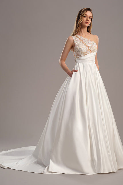 Robe Dentelle Satinée Épurée - gallery 2