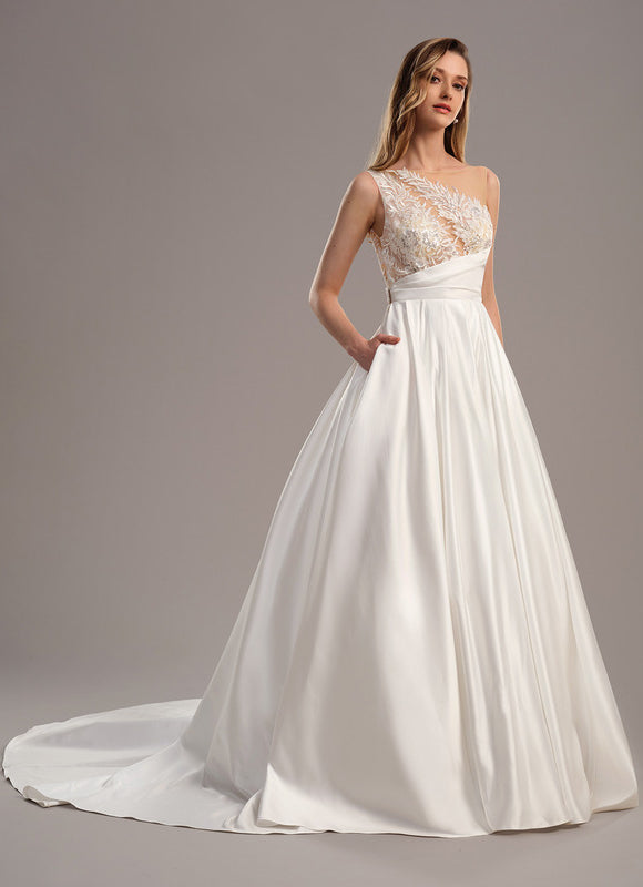 Robe Dentelle Satinée Épurée - gallery 2