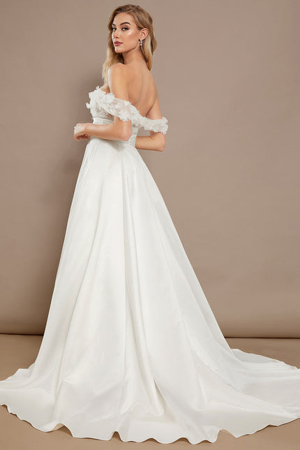 Robe Blanche Dentelle Epaule Dénudée - gallery 5