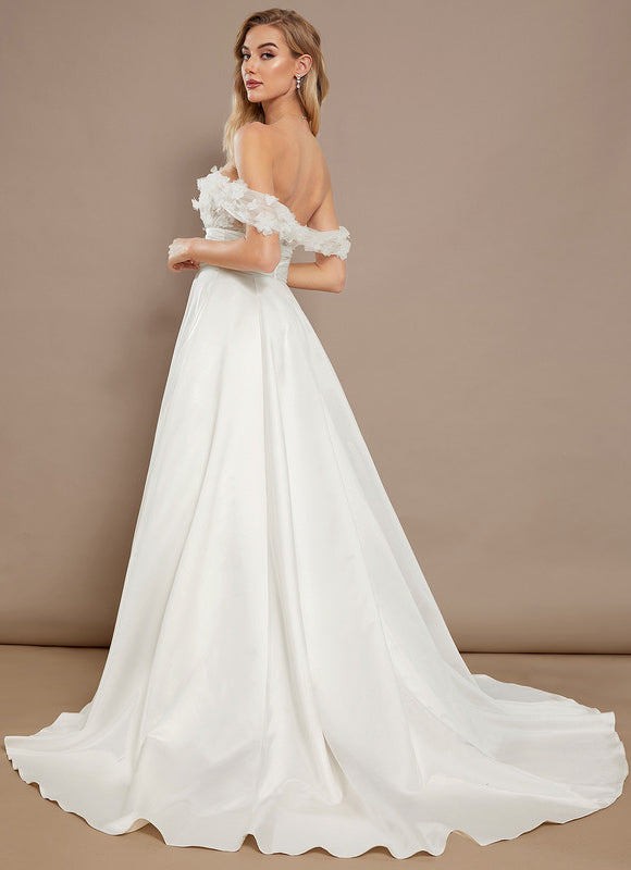 Robe Blanche Dentelle Epaule Dénudée - gallery 5