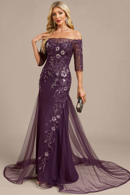 Robe Dentelle Violette Ornée - gallery 3