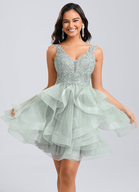 Robe Dentelle Tulle Vert Émeraude - gallery 2
