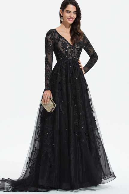 Robe Dentelle De Soirée Scintillante - gallery 2