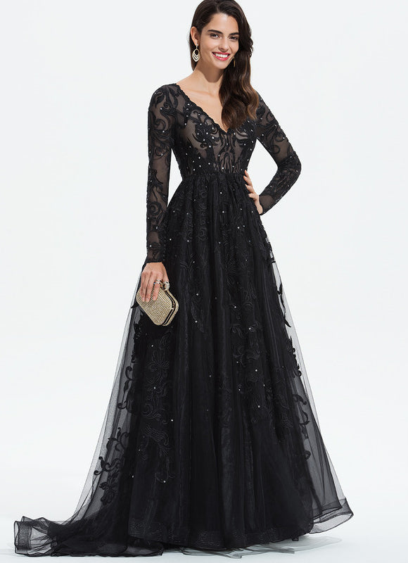 Robe Dentelle De Soirée Scintillante - gallery 2