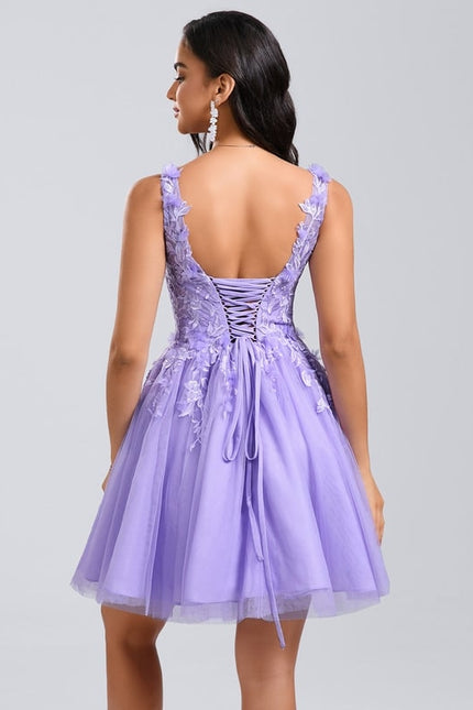 Robe Dentelle Courte Lilas Fleuri - gallery 4