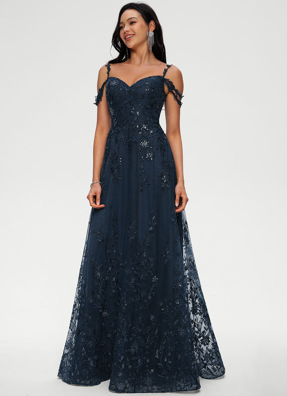 Robe Longue Dentelle Bleu Marine - gallery 3