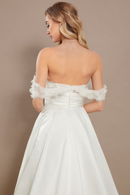 Robe Blanche Dentelle Epaule Dénudée - gallery 4