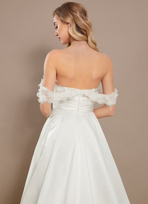 Robe Blanche Dentelle Epaule Dénudée - gallery 4
