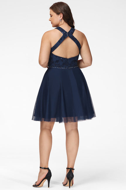 Robe Dentelle Tulle Navy - gallery 9