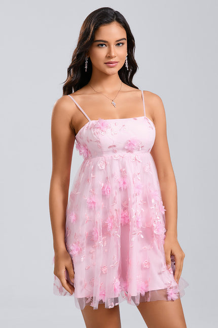Robe Dentelle Mini Fleurie Transparente - gallery 2