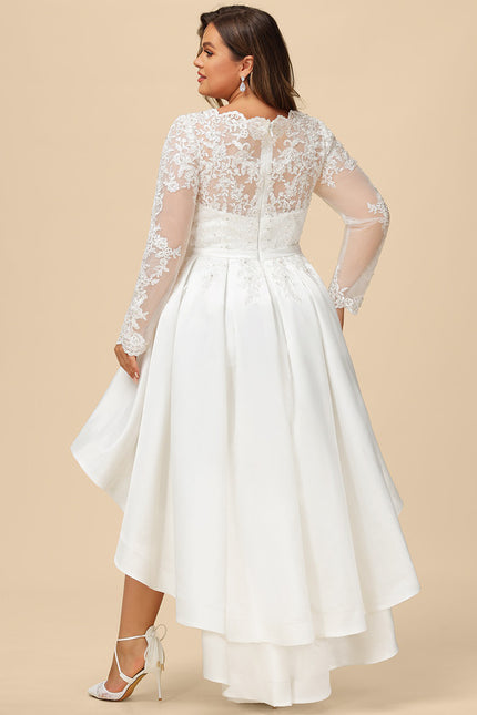 Robe Dentelle Nuptiale Asymétrique Satinée - gallery 9