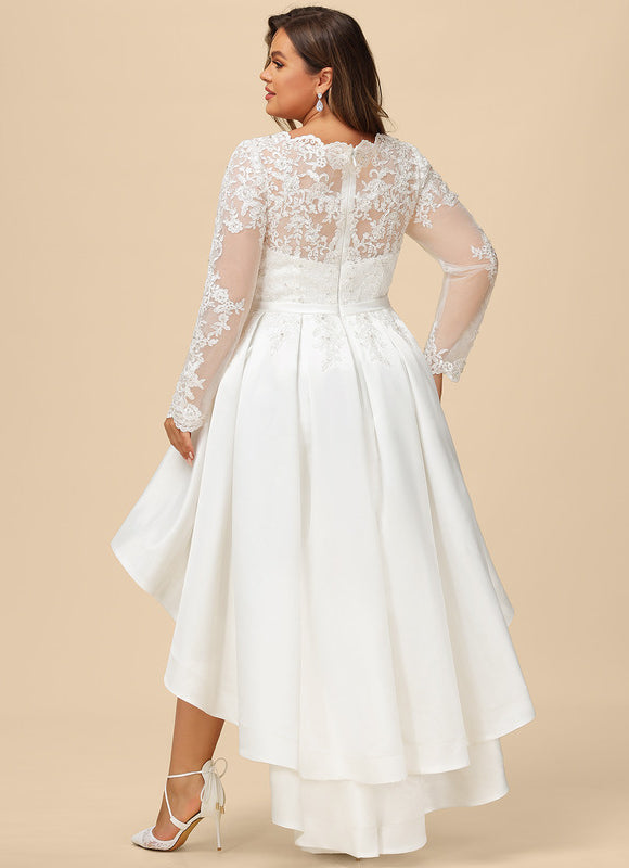 Robe Dentelle Nuptiale Asymétrique Satinée - gallery 9