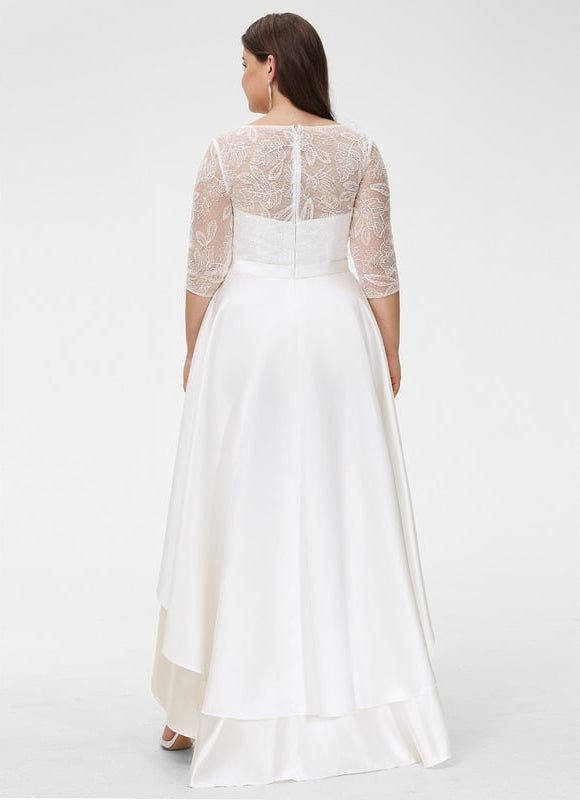 Robe Dentelle Asymétrique Satinée - gallery 8