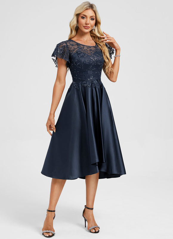 Robe Cocktail Bleu Marine Dentelle - gallery 4