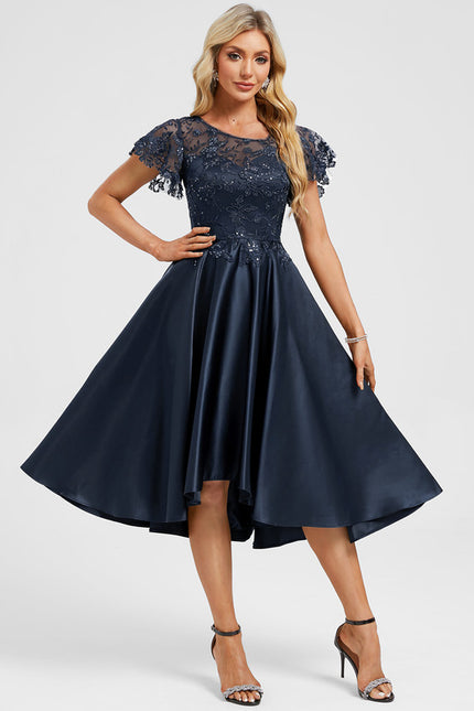 Robe Cocktail Bleu Marine Dentelle - gallery 2