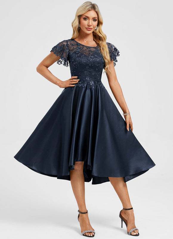 Robe Cocktail Bleu Marine Dentelle - gallery 2