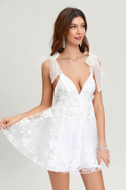 Robe Dentelle Tulle Florale Blanche - gallery 2