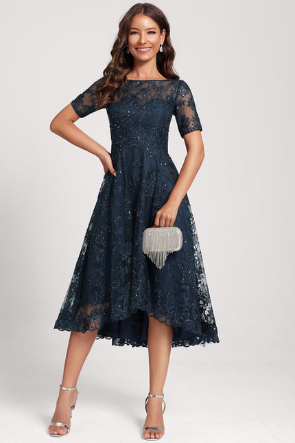 Robe Dentelle Pailletée Marine - gallery 4
