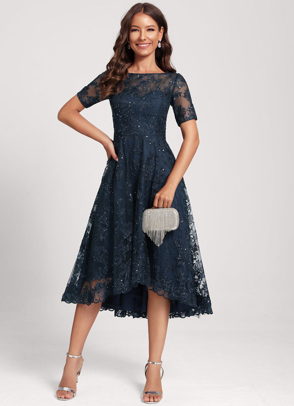 Robe Dentelle Pailletée Marine - gallery 4