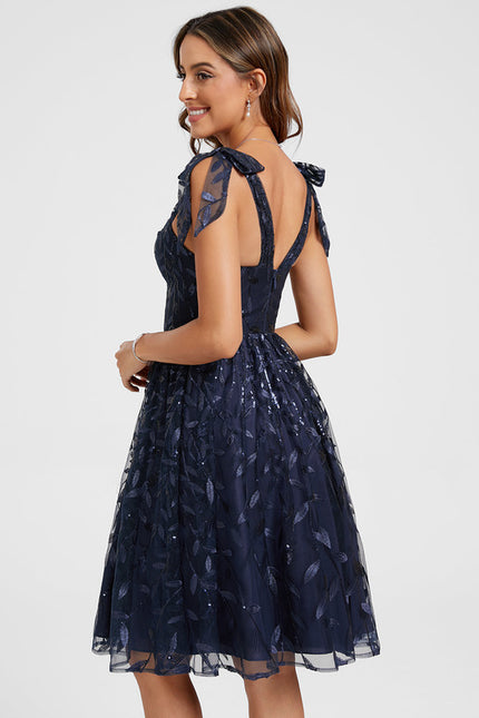 Robe Dentelle De Cocktail Navy Scintillante - gallery 6