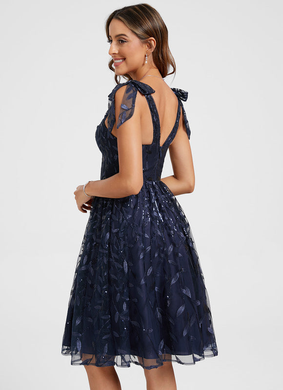 Robe Dentelle De Cocktail Navy Scintillante - gallery 6