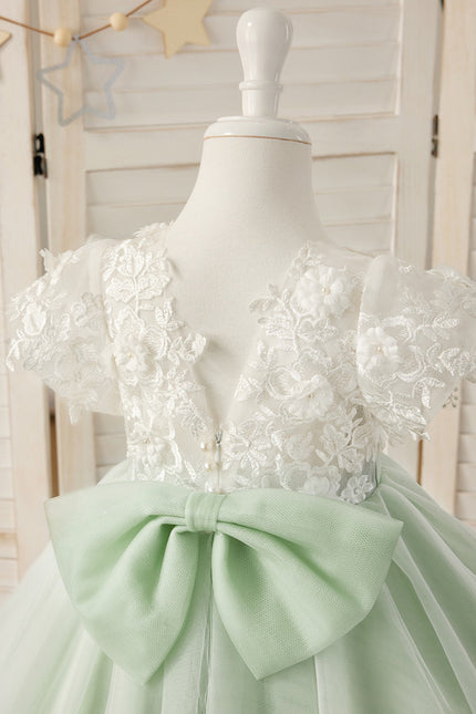 Robe Dentelle Tulle Vert Pâle - gallery 9