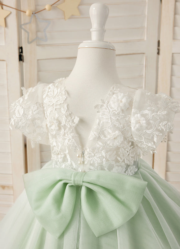 Robe Dentelle Tulle Vert Pâle - gallery 9